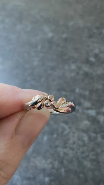 Rare Clogau 9ct Tree of Life Vine Diamond ring size P in WHITE GOLD and ROSE GOLD