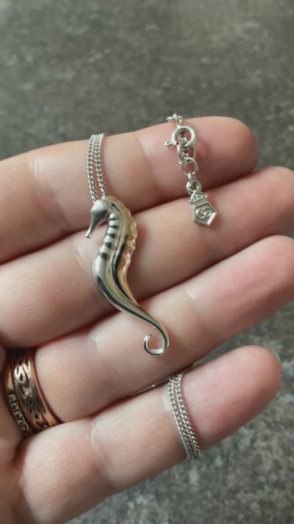 Clogau Seahorse pendant necklace in silver and rose gold 20”