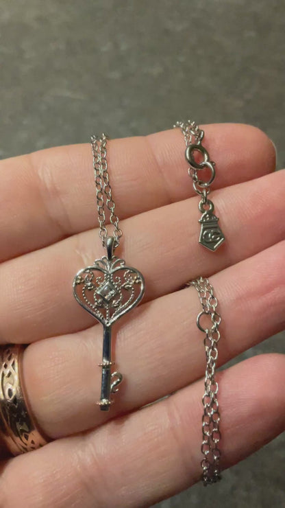 Clogau Royal Kensington Heart Key White Topaz pendant 18-22” necklace in silver and rose gold