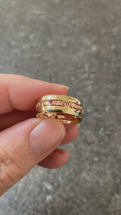 Clogau 9ct Tree of Life Wide 7mm Band ring size P in yellow and rose gold