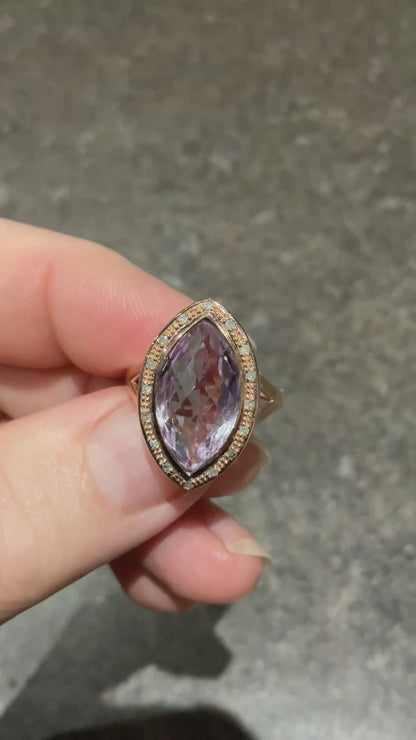 9ct Amethyst and Diamond Rose gold cocktail ring size P