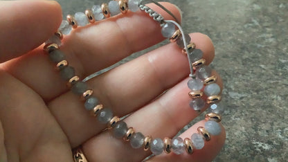 Lola Rose faceted grey bead semi-precious gemstone adjustable bracelet rose gold