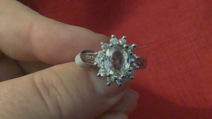 925 clear and peach gemstone cluster halo ring size R1/2 TGGC STERLING SILVER