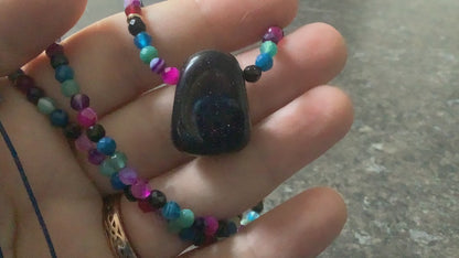 Lola Rose Blue Goldstone & multicolour semi-precious bead necklace adjustable