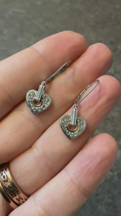 Clogau Cariad Sparkle Heart white topaz drop leverback earrings in silver and rose gold