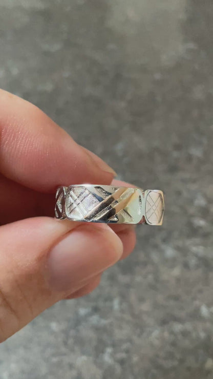Clogau Unisex Welsh Tartan Band ring in silver and rose gold sizes T and U
