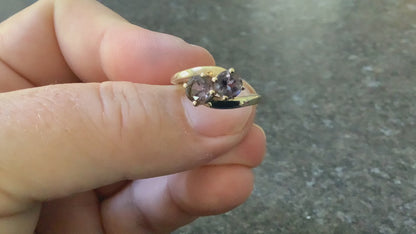 Stunning 9ct purple gemstone iolite? Toi et Moi ring size P yellow gold QVC