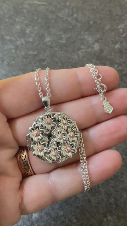 Clogau Floral Round Locket Rare Pendant 18” Necklace in silver and rose gold