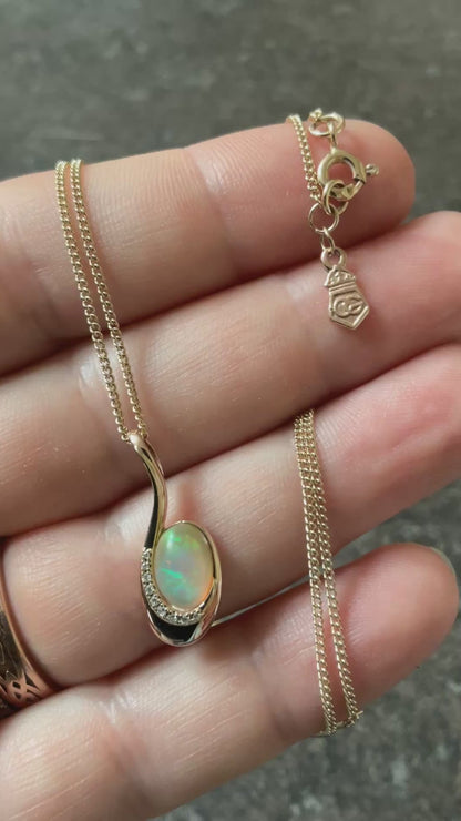 Clogau 9ct Opal and Diamond Serenade pendant necklace 18-22” in yellow and rose gold