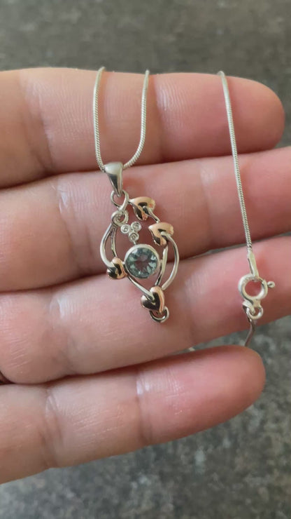Clogau Aquamarine Love Vine pendant in silver and rose gold on an 18” 925 ITALY snake chain