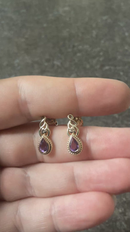 Royal Clogau 9ct Delphinium Amethyst stud earrings in yellow and rose gold RRP £500