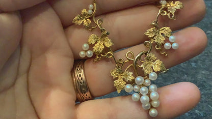 9ct cultured pearl grapevine necklace 16.5" yellow gold vintage ? antique?