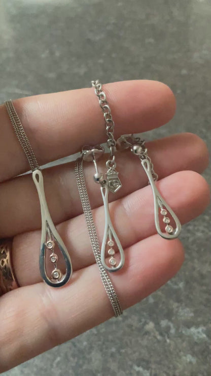 Clogau Royal Crown Diamond pendant necklace and earrings set In silver and rose gold