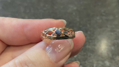 Vintage Clogau 9ct Blue Sapphire Lovers Weave ring size M yellow and rose gold