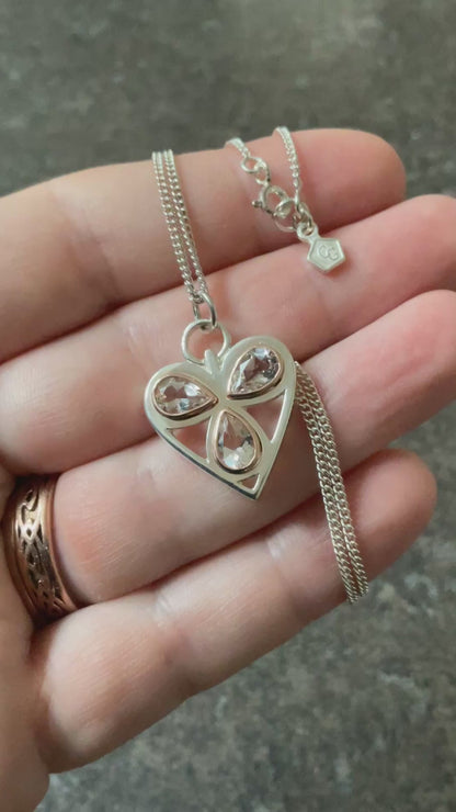 Clogau Heart of Wales White Topaz pendant necklace 18” in silver and rose gold