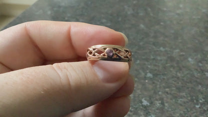 Clogau 9ct Pink Sapphire Celtic Lovers Weave ring size M yellow and rose gold