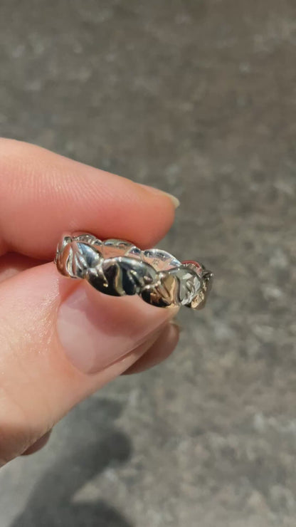 Clogau Tree of Life Two Tone alternating silver and rose gold leaf band ring size O RRP £209