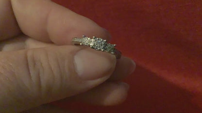 9ct Diamond trilogy cluster ring white gold size N1/2