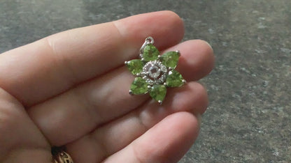 925 Peridot and zircon flower cluster pendant sterling silver 3x2cm TGGC