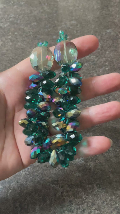 Butler and Wilson Green Crystal necklace with magnetic clasp 52cm various shape aurora borealis coating