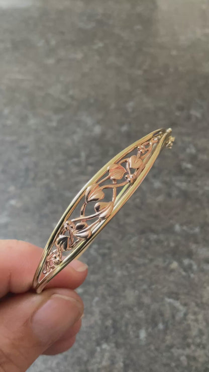 Clogau 9ct Tree of Life bangle bracelet in yellow and rose gold 12.49g