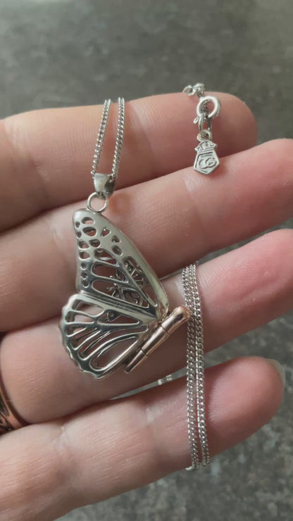 Clogau Large Butterfly locket pendant necklace 18-20” in silver and rose gold