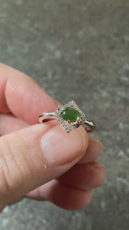 Clogau Ivy Leaves green jasper and white topaz ring size N and P silver and rose gold