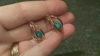 BRONZE MILOR ITALY turquoise colour stone cross over hoop earrings
