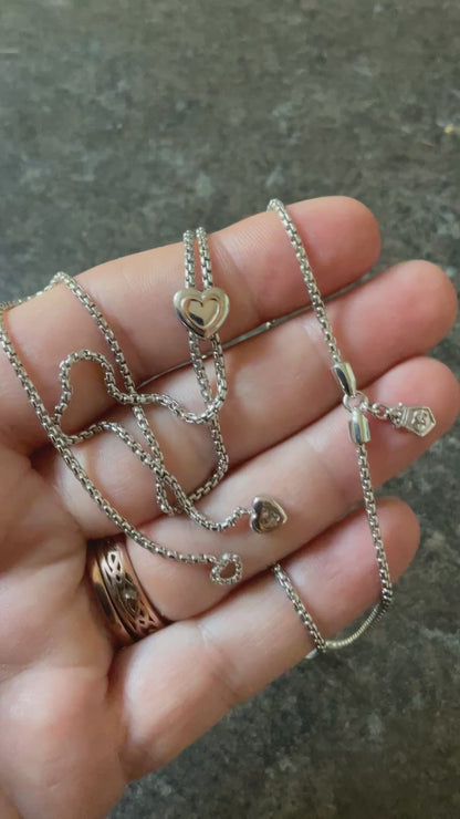 Clogau David Emanuel Heart slider lariat necklace in silver and rose gold with Swarovski crystals