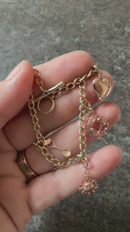 Vintage Clogau 9ct T-bar charm bracelet with 4 Clogau charms 19.5cm in yellow and rose gold