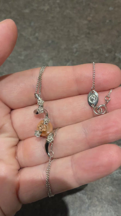 Clogau Peach Pearl Blossom spiral pendant necklace in silver and rose gold 18-22”