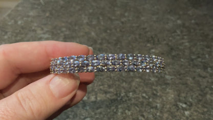 Tanzanite triple row gold overlay silver bangle bracelet TJC 925