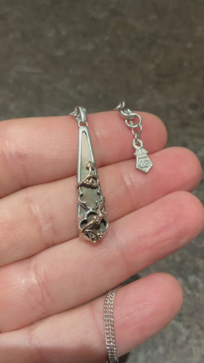 Clogau Tudor Court Black Mother of Pearl pendant necklace 18” in silver and rose gold