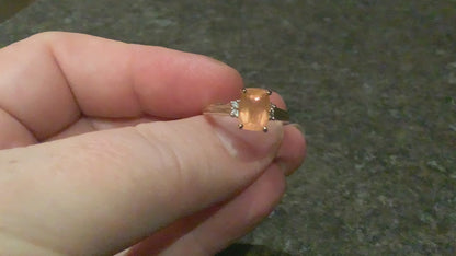 9ct pale orange gemstone ring with diamonds size N1/2 yellow gold