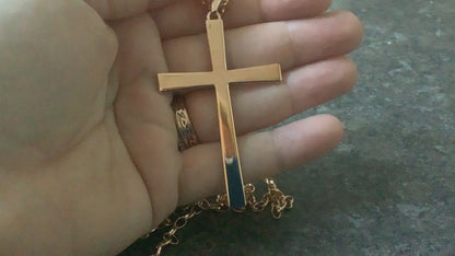 BRONZE MILOR ITALY Large cross pendant on 31" belcher chain rose gold tone