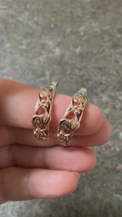 Clogau Tree of Life Half hoop large vintage earrings in silver and rose gold 1999 hallmark