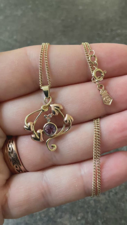 Clogau 9ct Amethyst and Diamond Love Vine pendant necklace 18” in yellow and rose gold