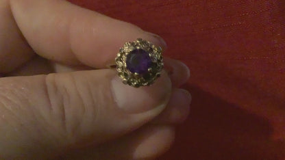 Vintage 9ct Amethyst yellow gold ring size K1/2-L 1969