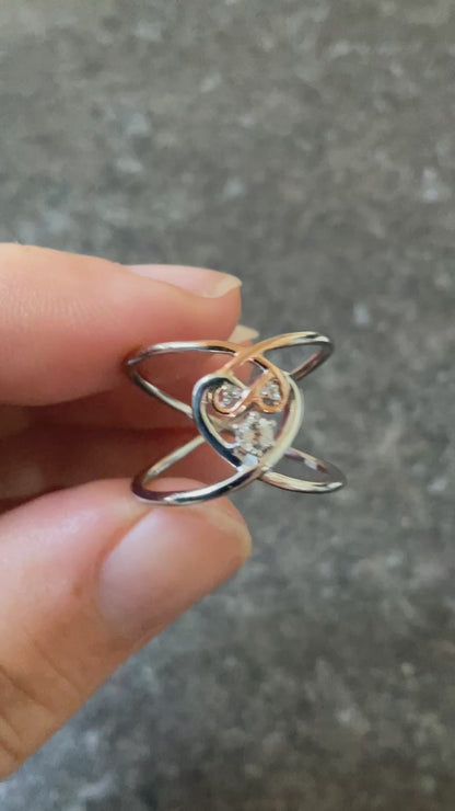 Clogau Love Knots natural zircon ring size P silver and rose gold Rare