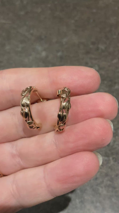 Vintage Clogau 5mm Tree of Life 3/4 hoop earrings in yellow and rose gold 3.81g