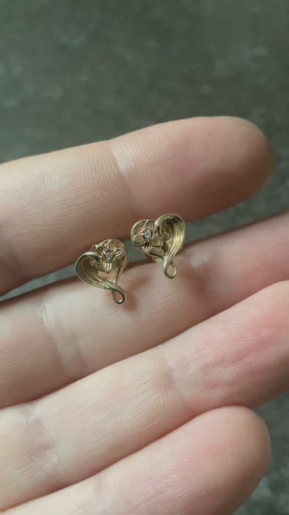 Clogau 9ct Diamond Daffodil Heart stud earrings in yellow and rose gold