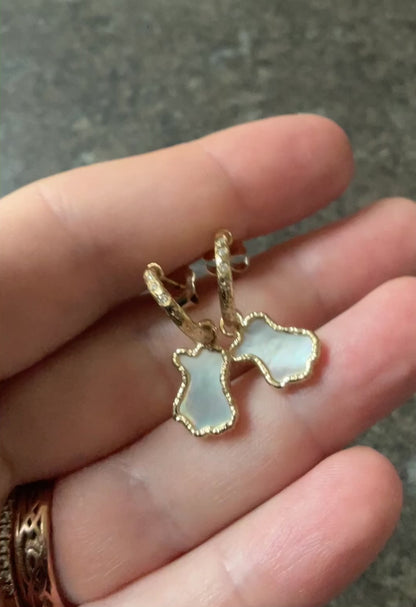 Clogau 9ct Lady of Luck Diamond and Mother of Pearl hoop earrings in yellow gold RRP £690