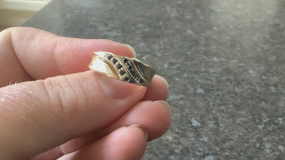 9ct Black diamond yellow and white gold channel set band ring size P1/2 TGGC