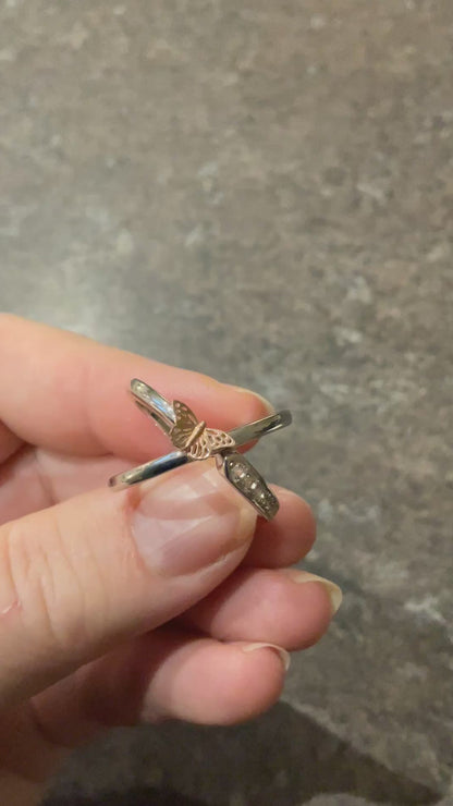 Rare Clogau White Topaz Butterfly crossover ring size O1/2-P in silver and rose gold