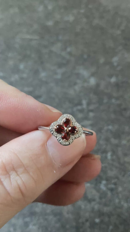 Clogau Garnet Tudor Court white topaz ring in silver and rose gold size O and P