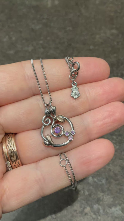 Clogau Tree of Life Origins Amethyst oxidised Silver and rose gold pendant necklace 18-22”