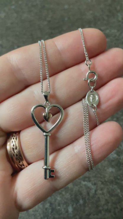 Clogau Tree of Life Heart Key pendant necklace 18-22” in silver and rose gold