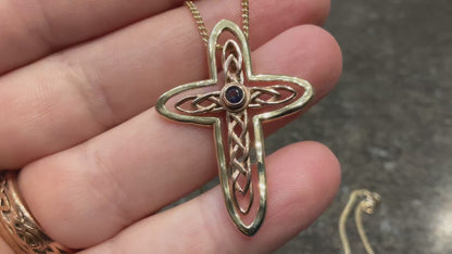 Vintage Clogau 9ct Sapphire Celtic Cross interchangeable pendant 18” necklace yellow and rose gold Sheffield Hallmark on cross