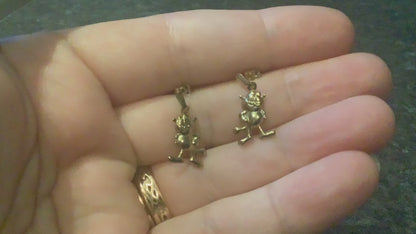 9ct Vintage Garfield cat drop earrings yellow gold 1976 UFS cartoon character
