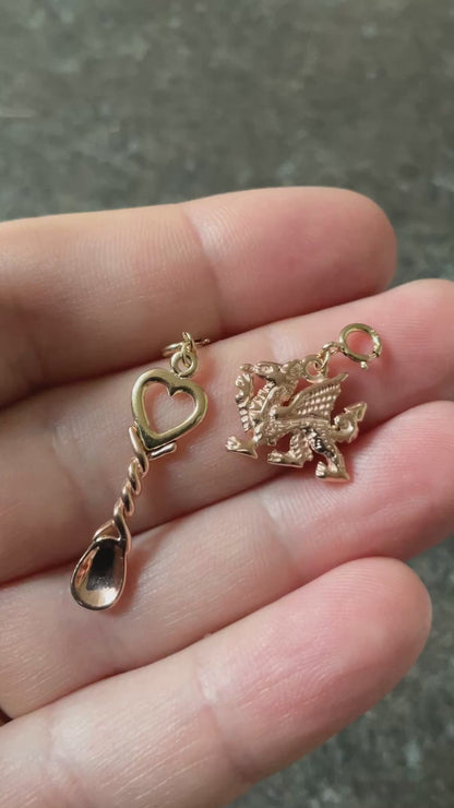 Vintage Clogau 9ct Welsh Lovespoon charm in yellow and rose gold (Dragon charm sold)